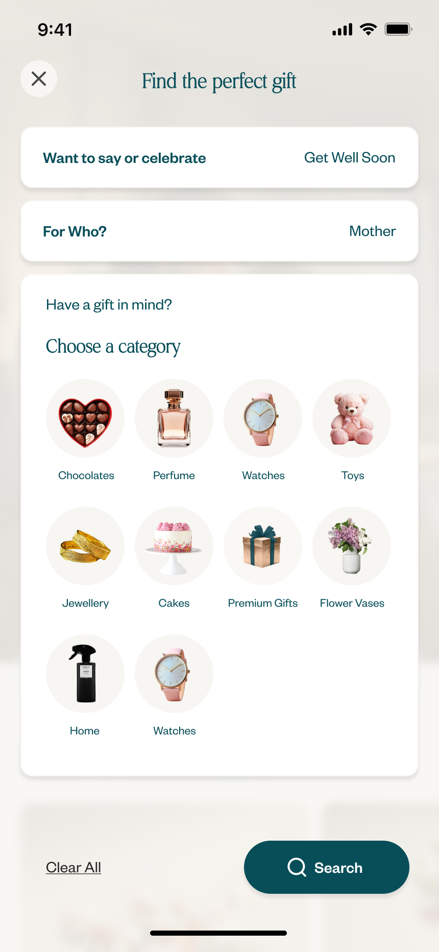Gift Finder, curated shortlist results