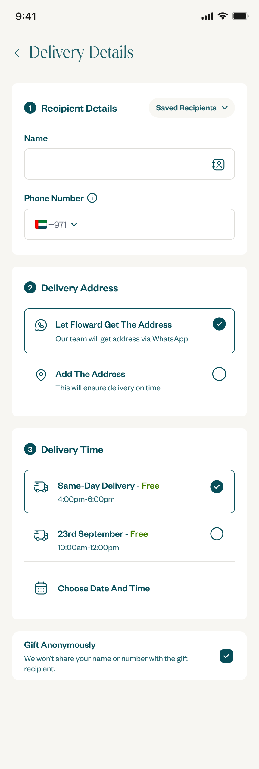 A/B test Variant B, recipient name and phone first